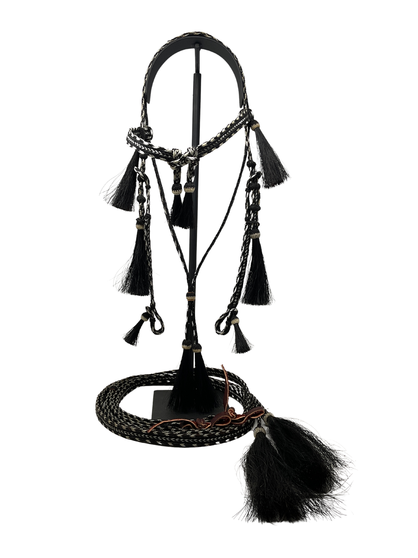 5/8" Flat Braided Horsehair Browband Headstall and Split Reins