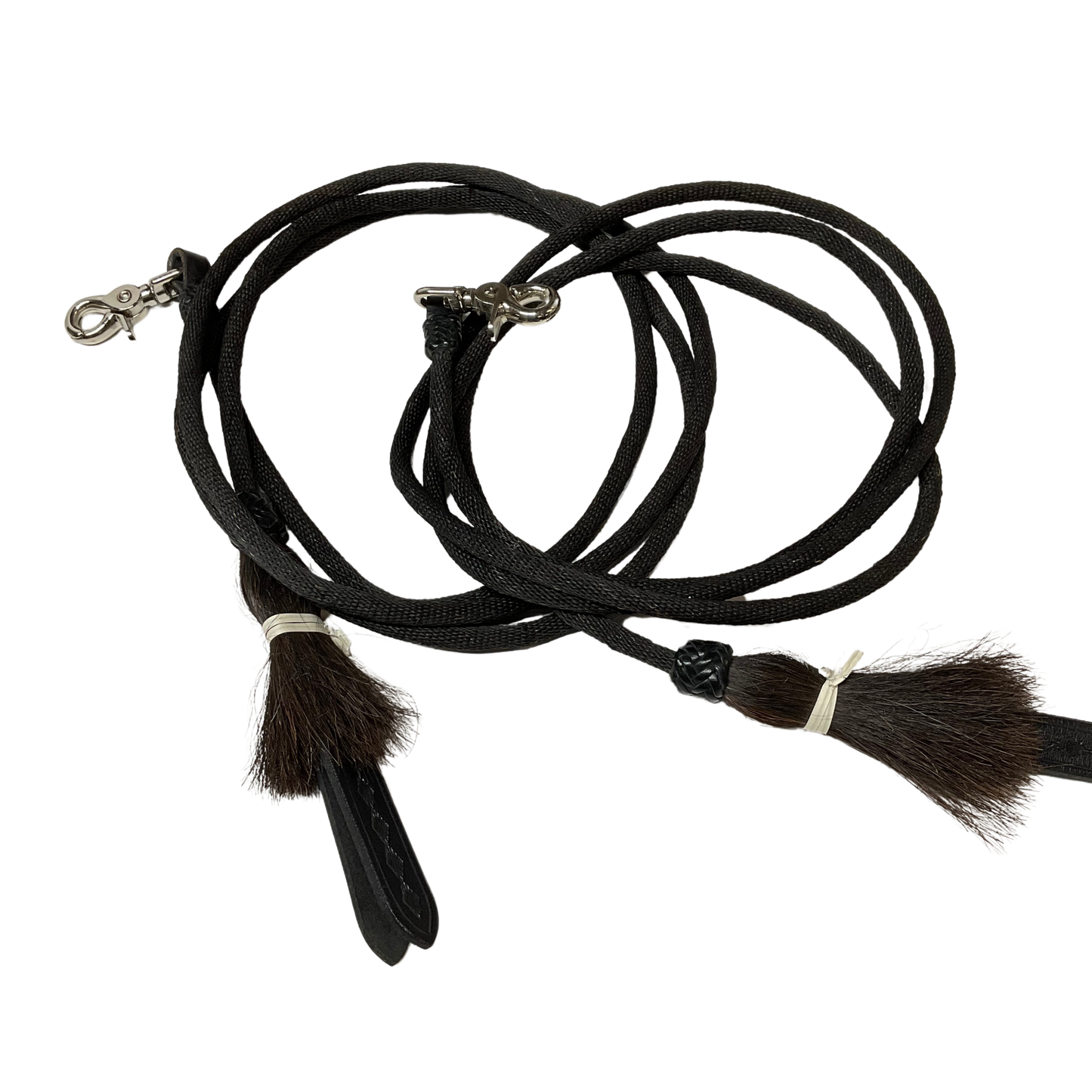 Hitched Horsehair Headstall w/Roping Reins & Leather Buttons