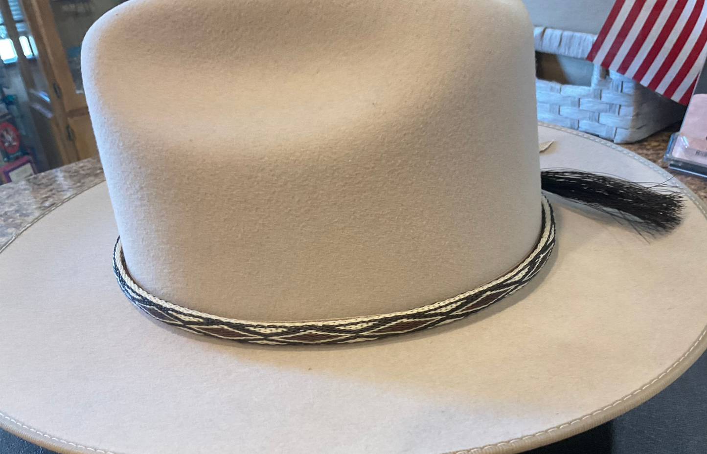 Hitched Horsehair Narrow Hat Band w/Double Tassels