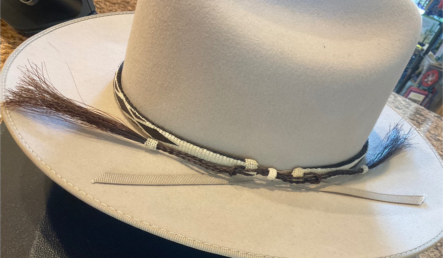 Hitched Horsehair Narrow Hat Band w/Double Tassels