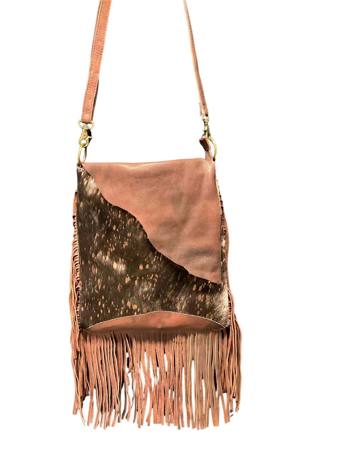 Crossbody Leather Purse w/Cowhide & Fringe
