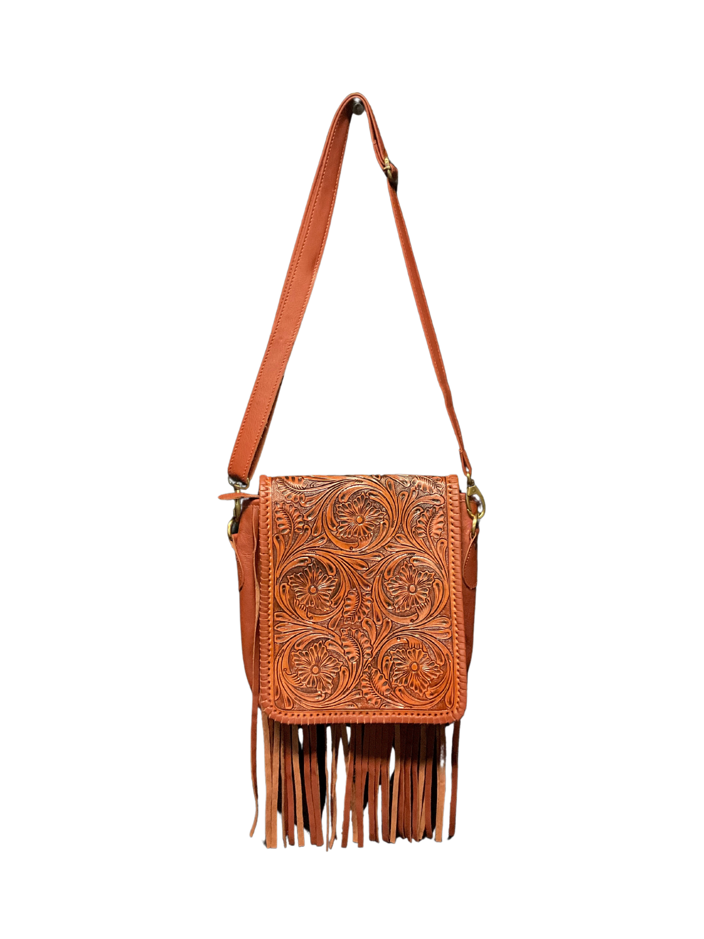 Chestnut Colored Floral Carved Purse