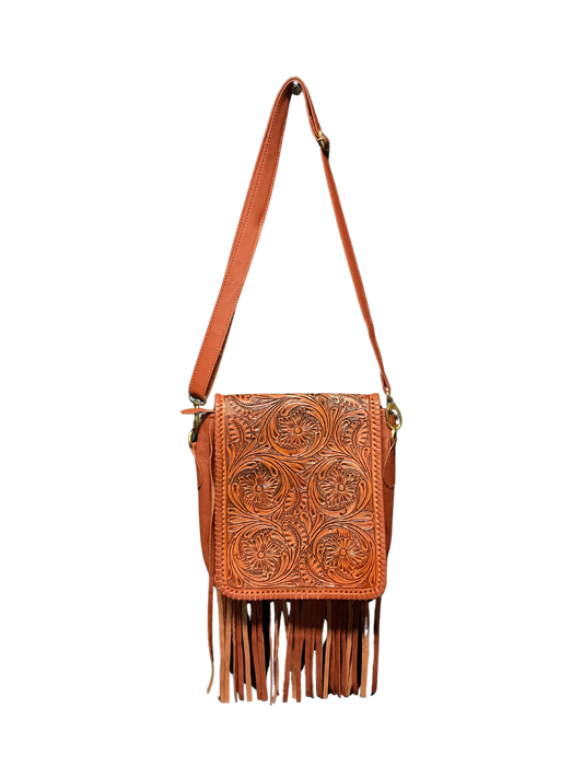 Chestnut Colored Floral Carved Purse