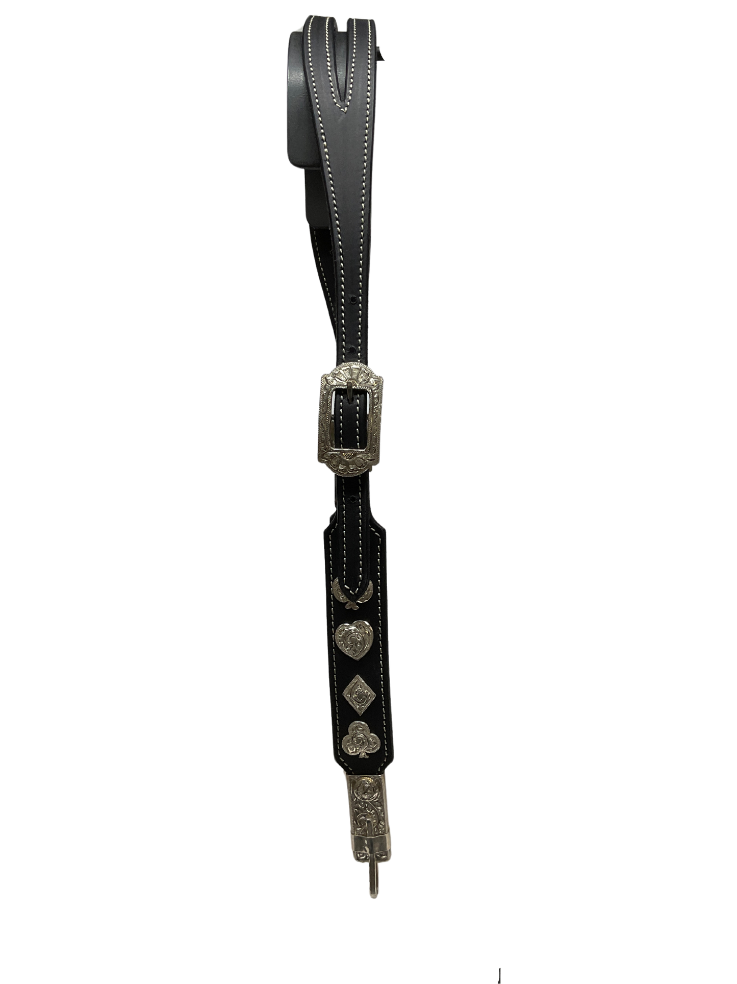 3/4" Black Split Ear w/Sterling Buckles and Card Suit Conchos