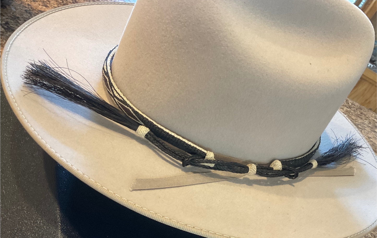 Hitched Horsehair Narrow Hat Band w/Double Tassels