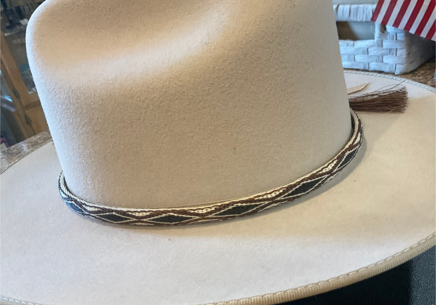 Hitched Horsehair Narrow Hat Band w/Double Tassels