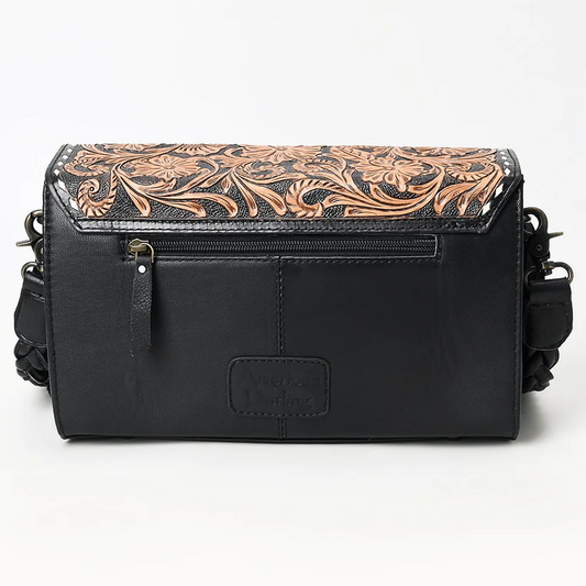 Floral Carved Leather & Cowhide Purse