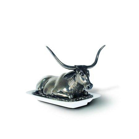 Covered Butter Dish with Pewter Longhorn Steer