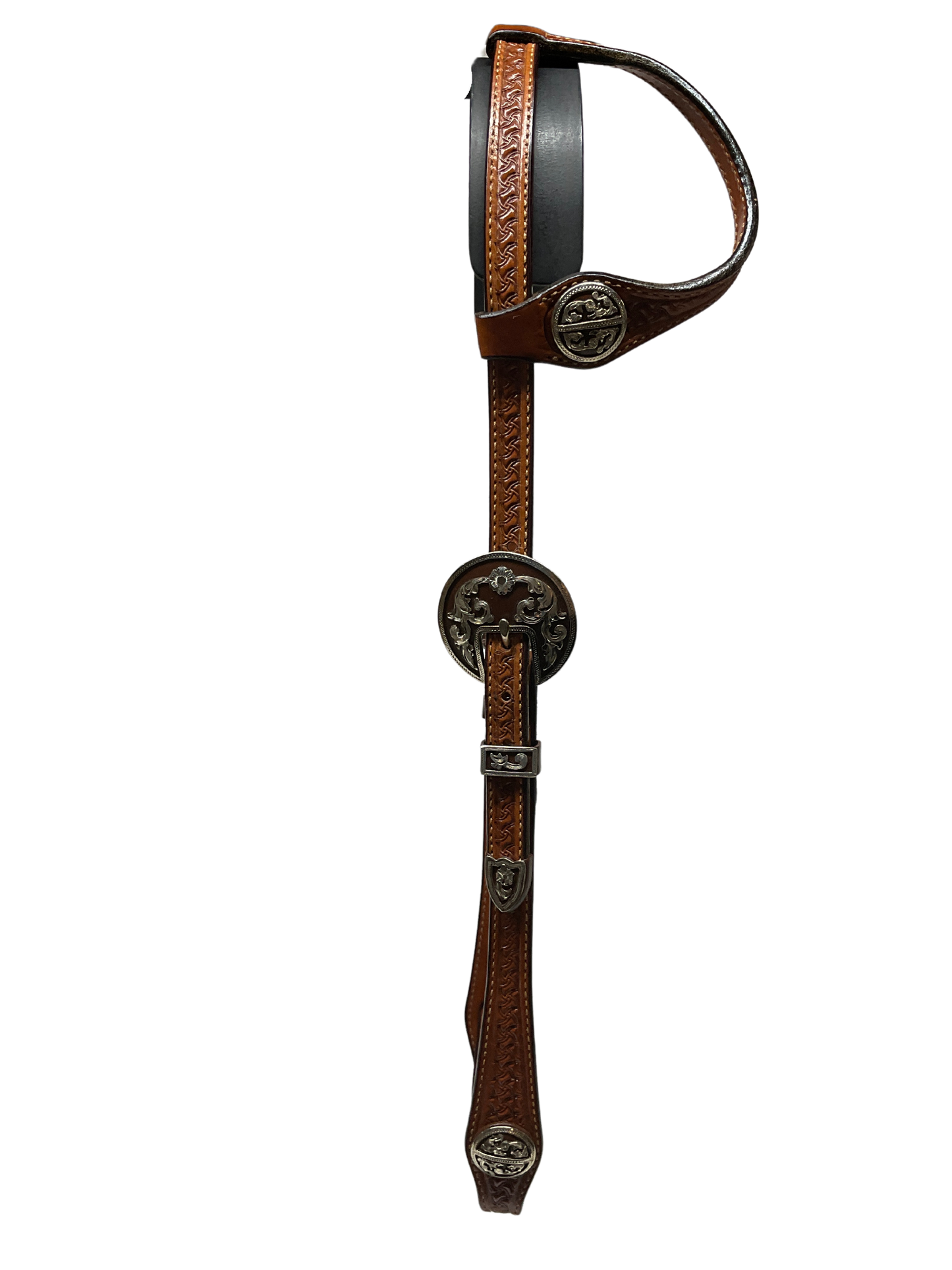 Single Ear Basket Stamped Rust Santa Maria Double Buckles & Conchos