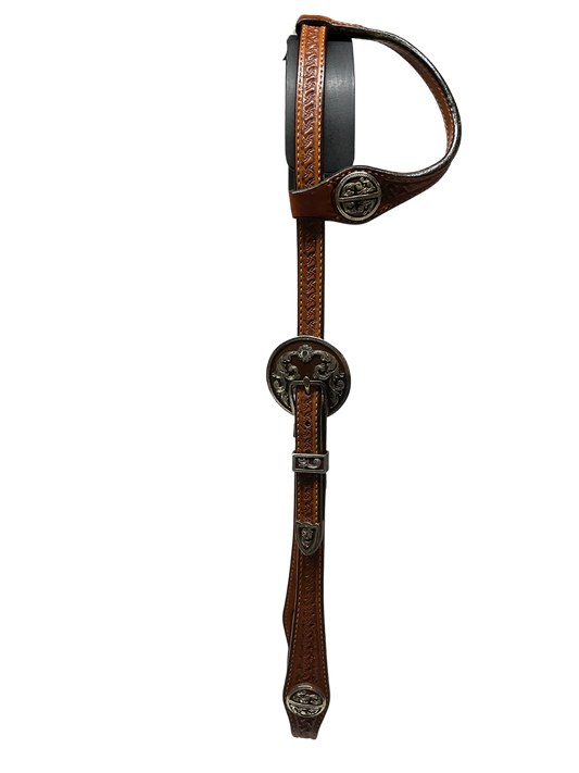 Single Ear Basket Stamped Rust Santa Maria Double Buckles & Conchos