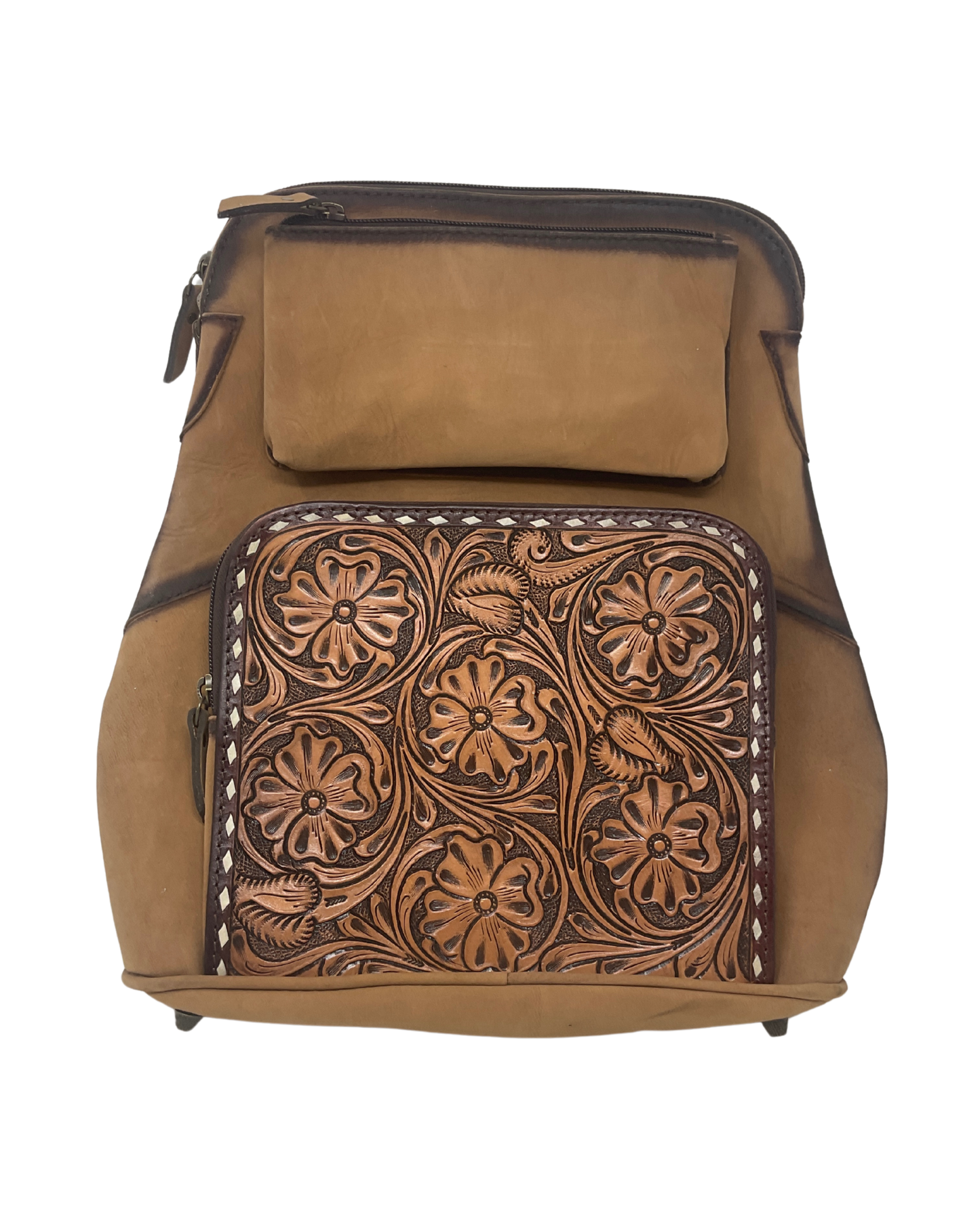 Leather w/Floral Carving Backpack
