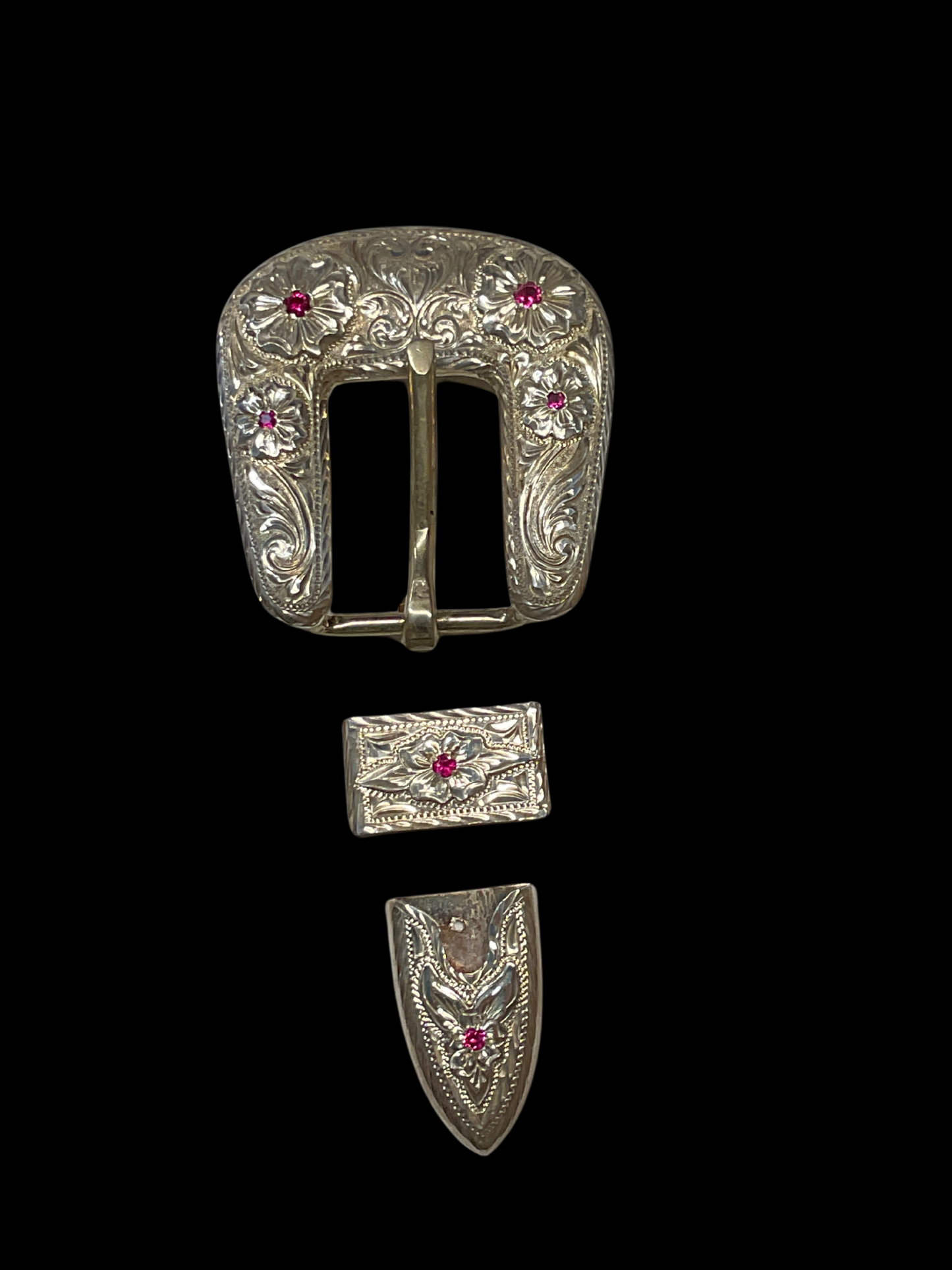 Sterling Silver w/Rubies Buckle Set