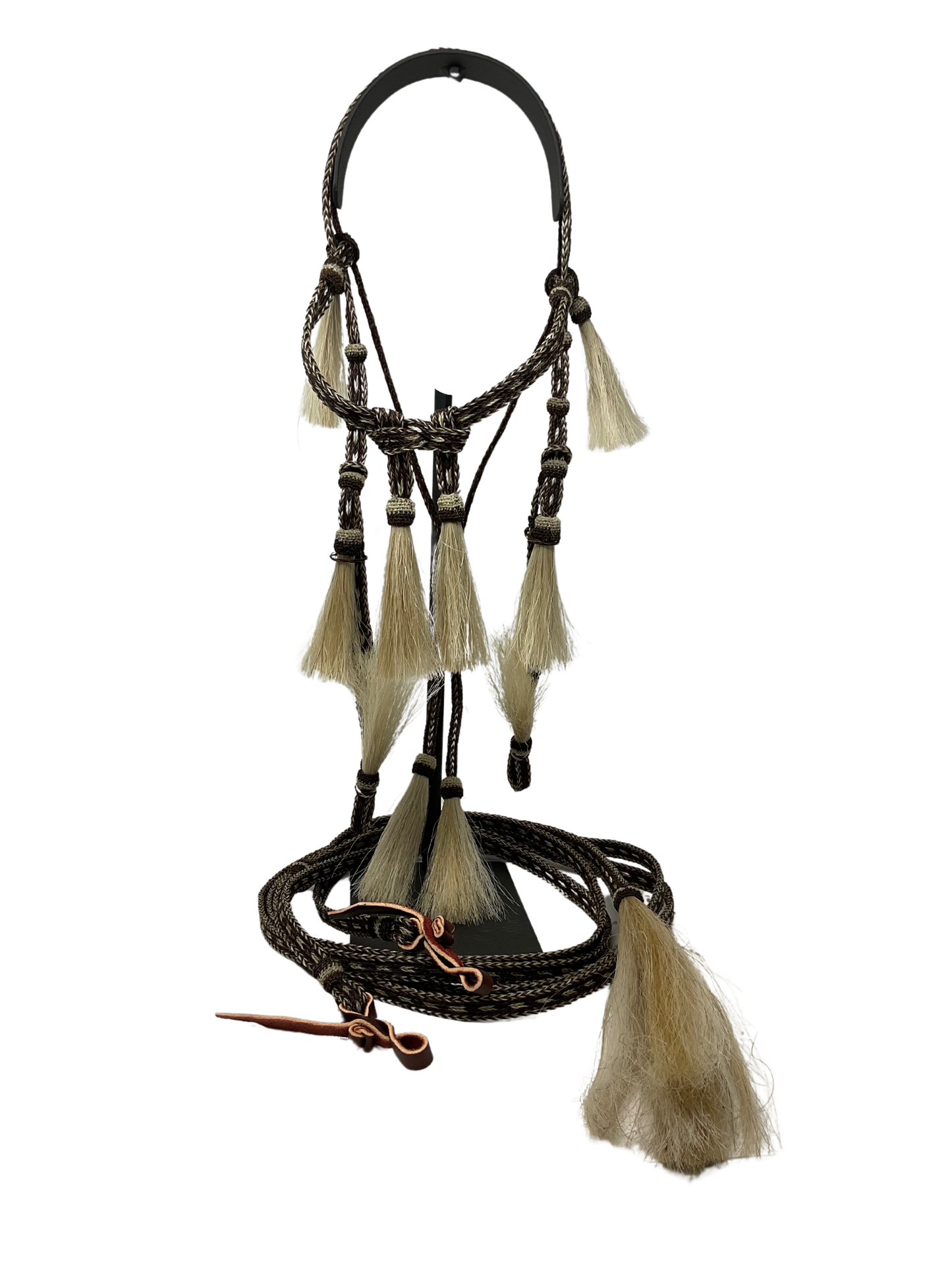 5/8" Flat Braided Horsehair Browband Headstall and Split Reins