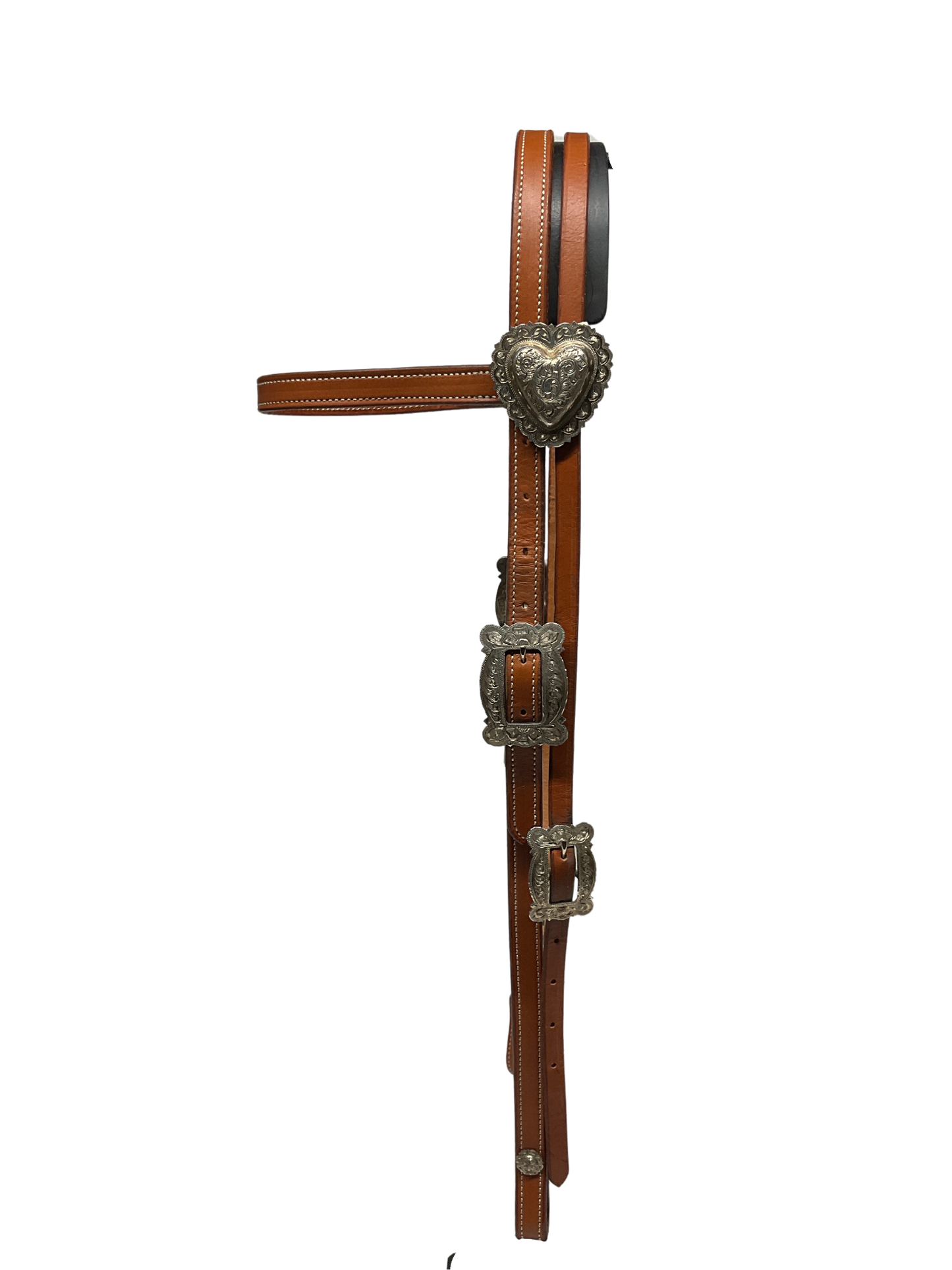 3/4" Browband w/Sterling Buckles and Heart Conchos
