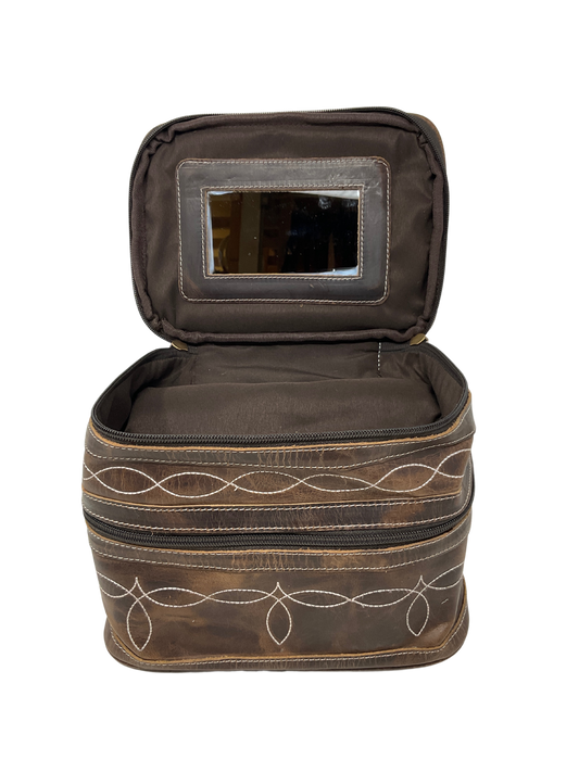 Leather Boot Stitch Double Decker Cosmetic Bag
