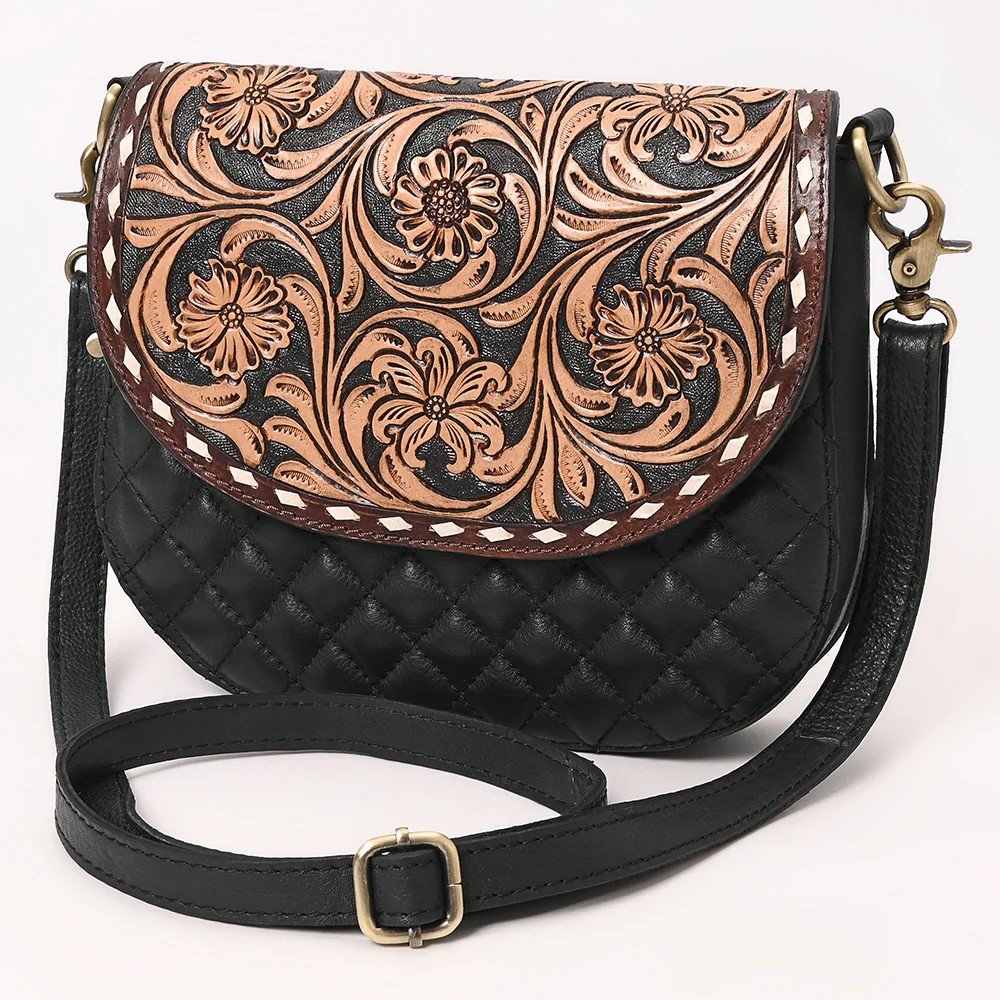 Dark Crossbody Tooled Leather Purse