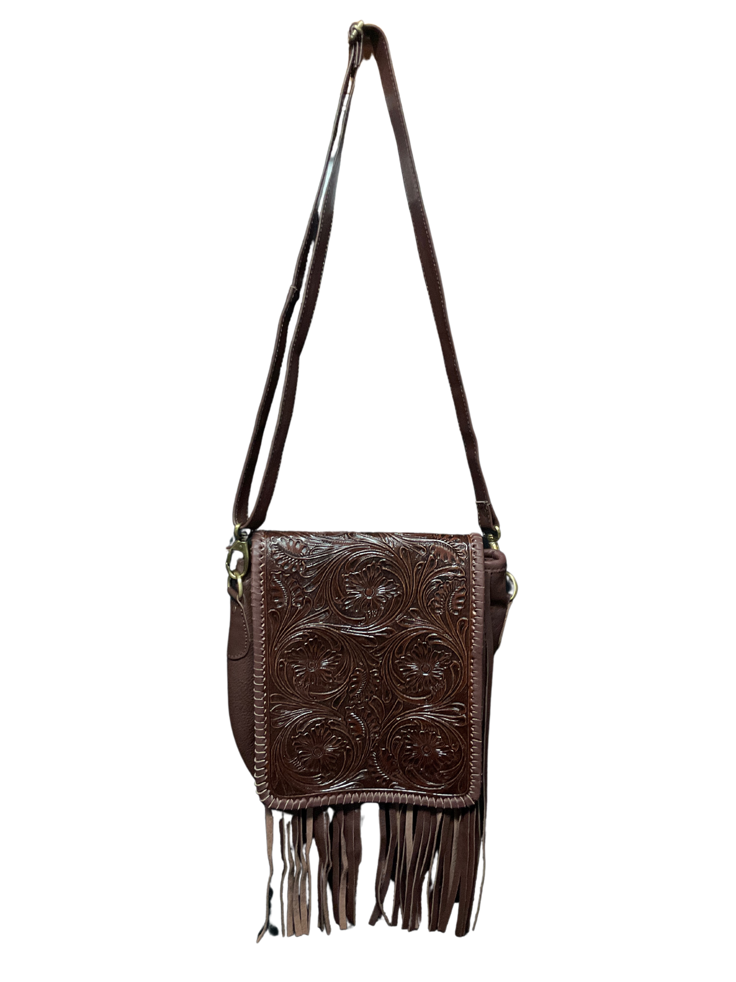 Dark Brown Floral Carved Purse