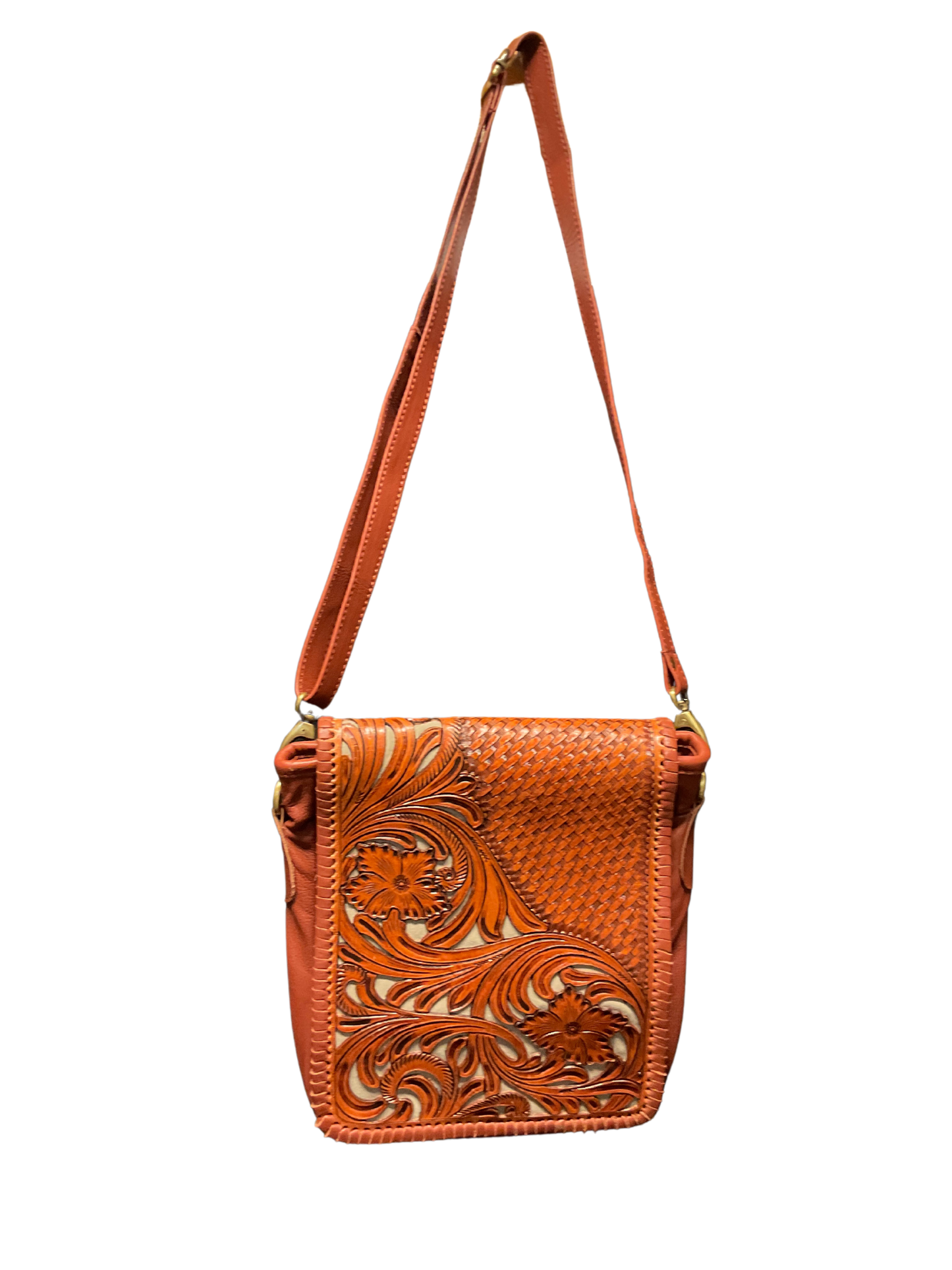 Light Leather Purse w/Floral Filigree & Gray Background