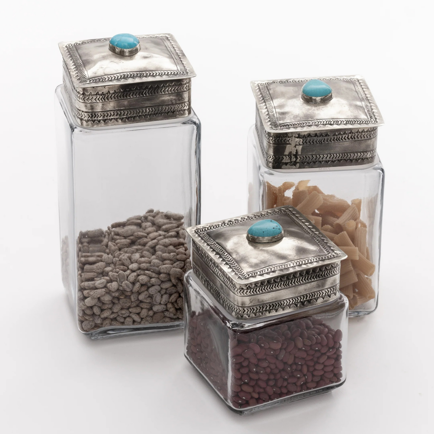 Glass Canister with Silver & Turquoise