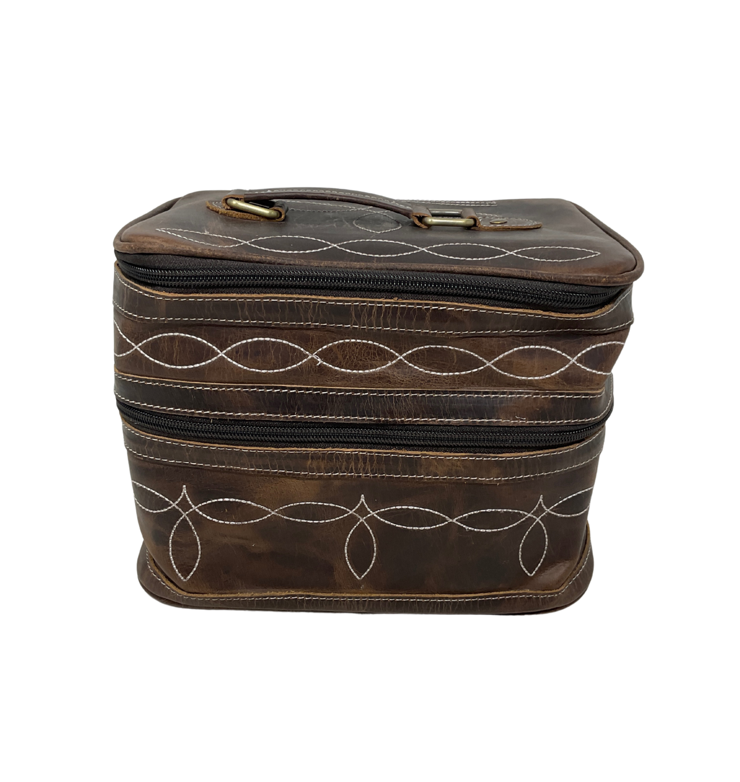 Leather Boot Stitch Double Decker Cosmetic Bag