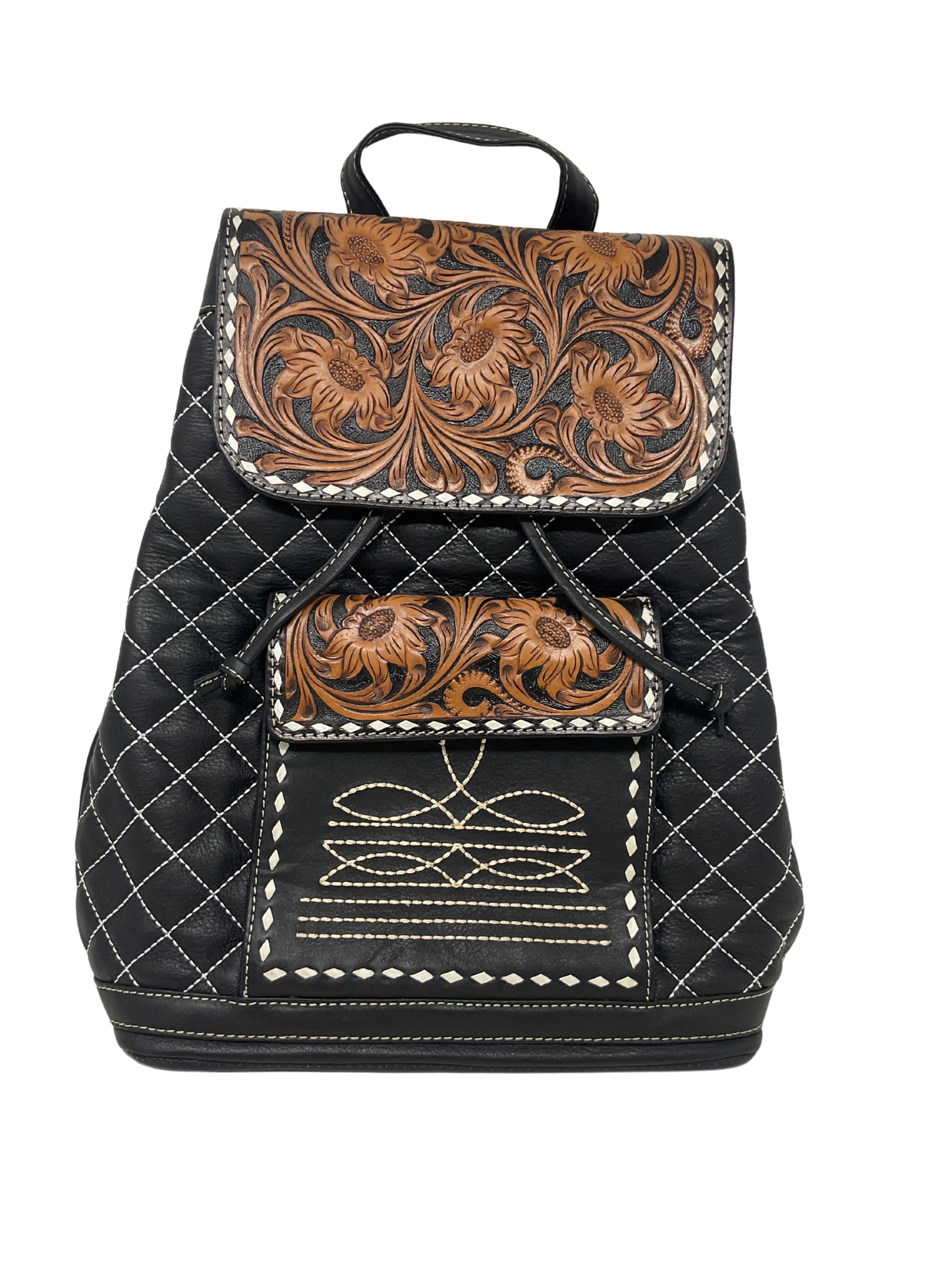 Quilted Black Leather Backpack Purse