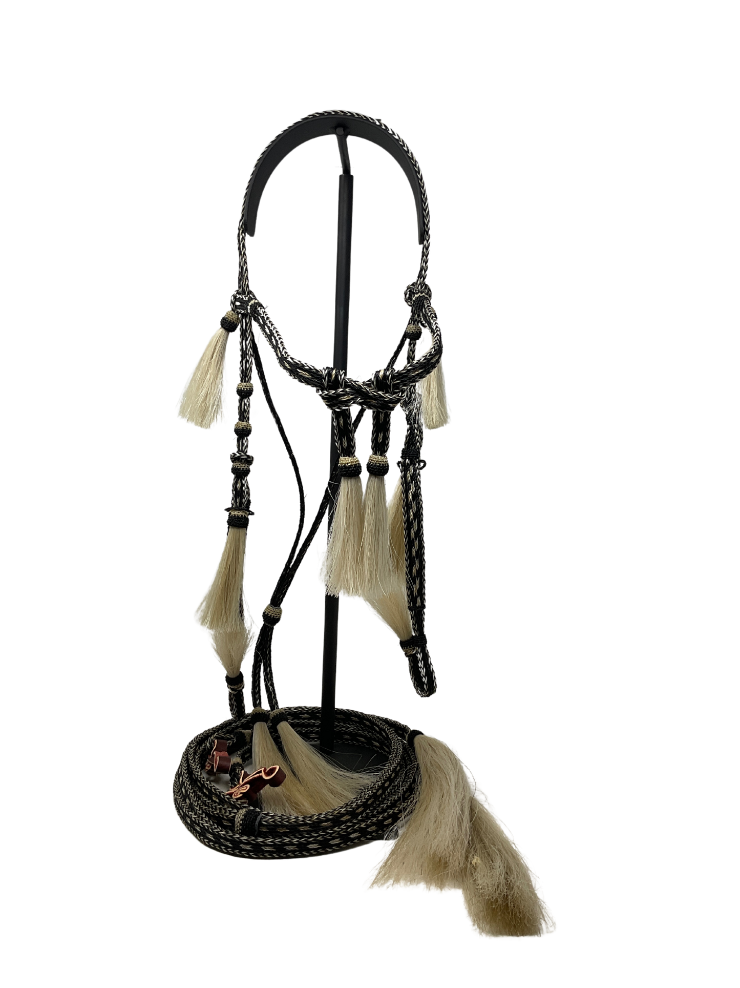 5/8" Flat Braided Horsehair Browband Headstall and Split Reins