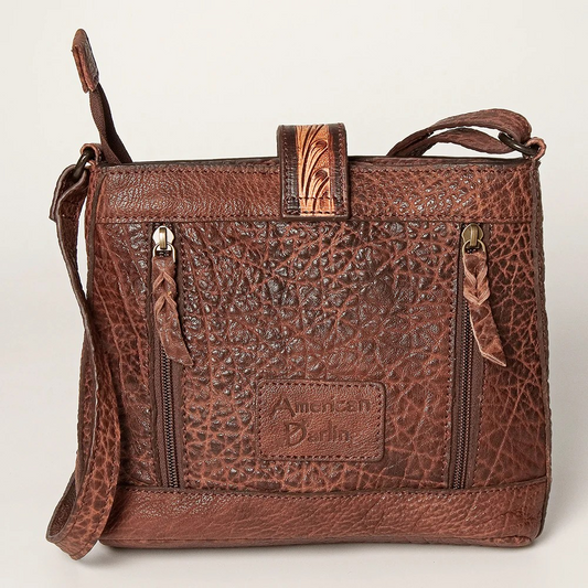 Crossbody Leather w/Cowhide & Buck Stitch Concealed Carry Purse