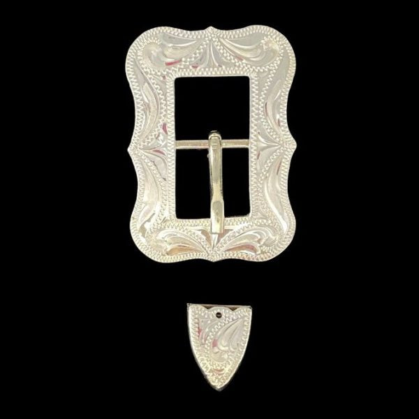 Scalloped Center Bar Buckle Set- Silver Plate