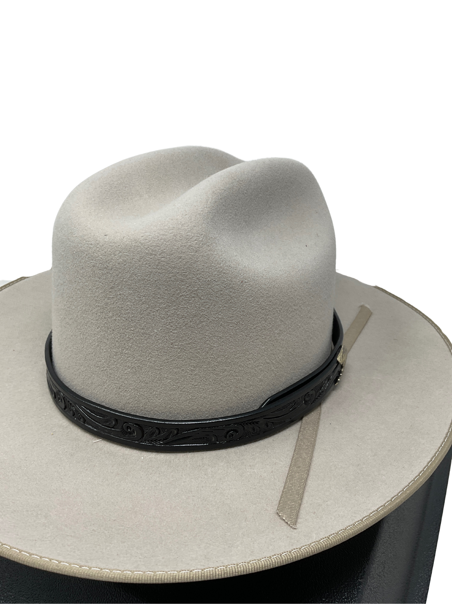 Floral Carved Leather Hat Band w/Tip Clip
