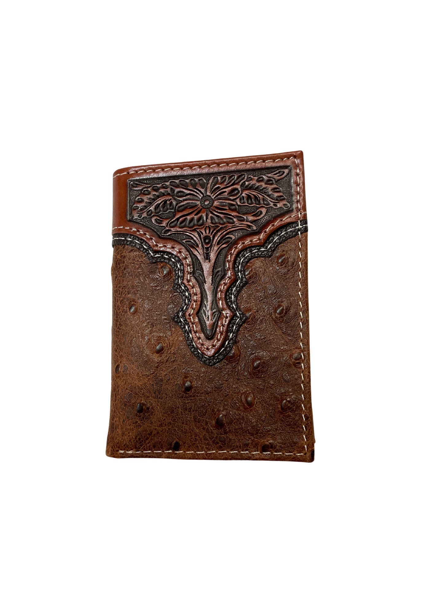 Trifold Ostrich Embossed Floral Wallet