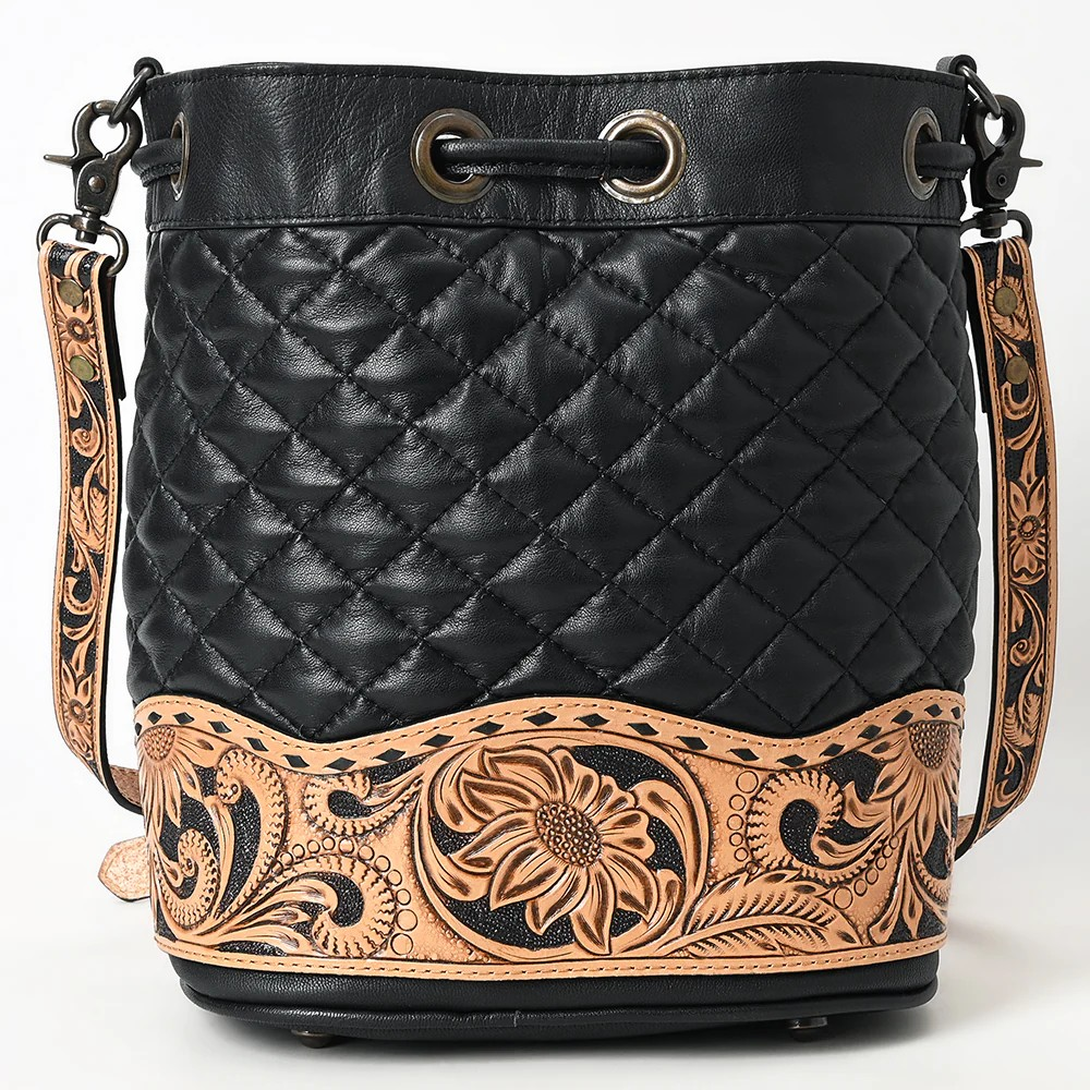 Hand Tooled Genuine Leather Bucket Purse