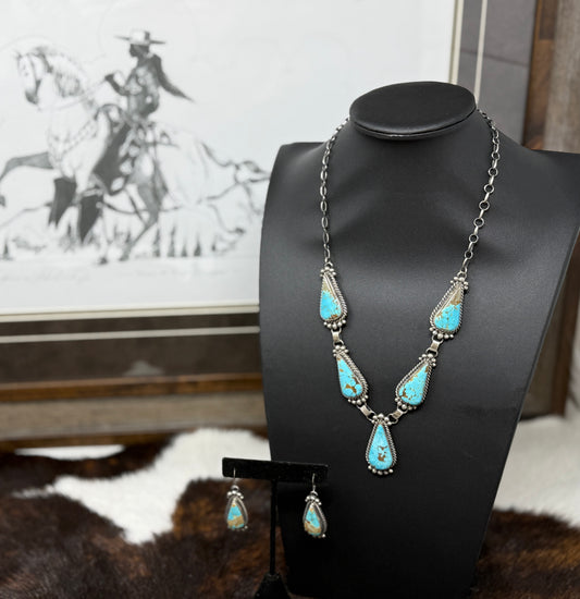 5 Stone Turquoise Necklace Set