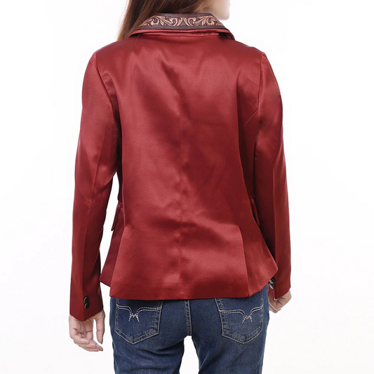 Red Blazer with Leather Tooled Collar