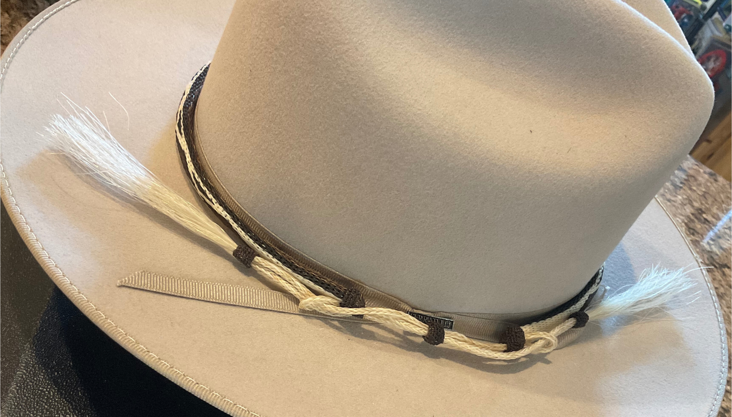 Hitched Horsehair Narrow Hat Band w/Double Tassels