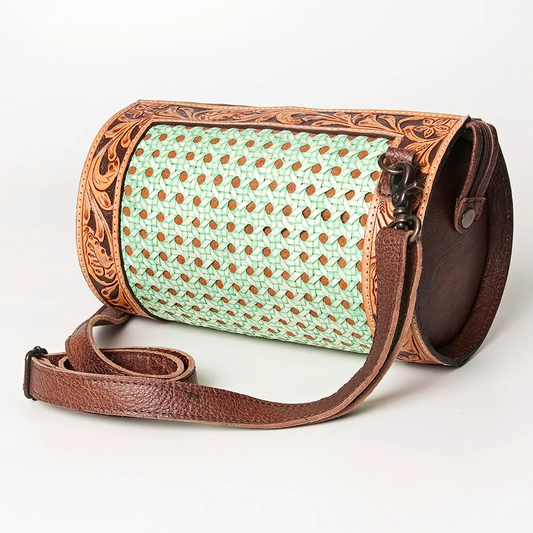 Woven Dyed Rawhide Duffel Style Purse