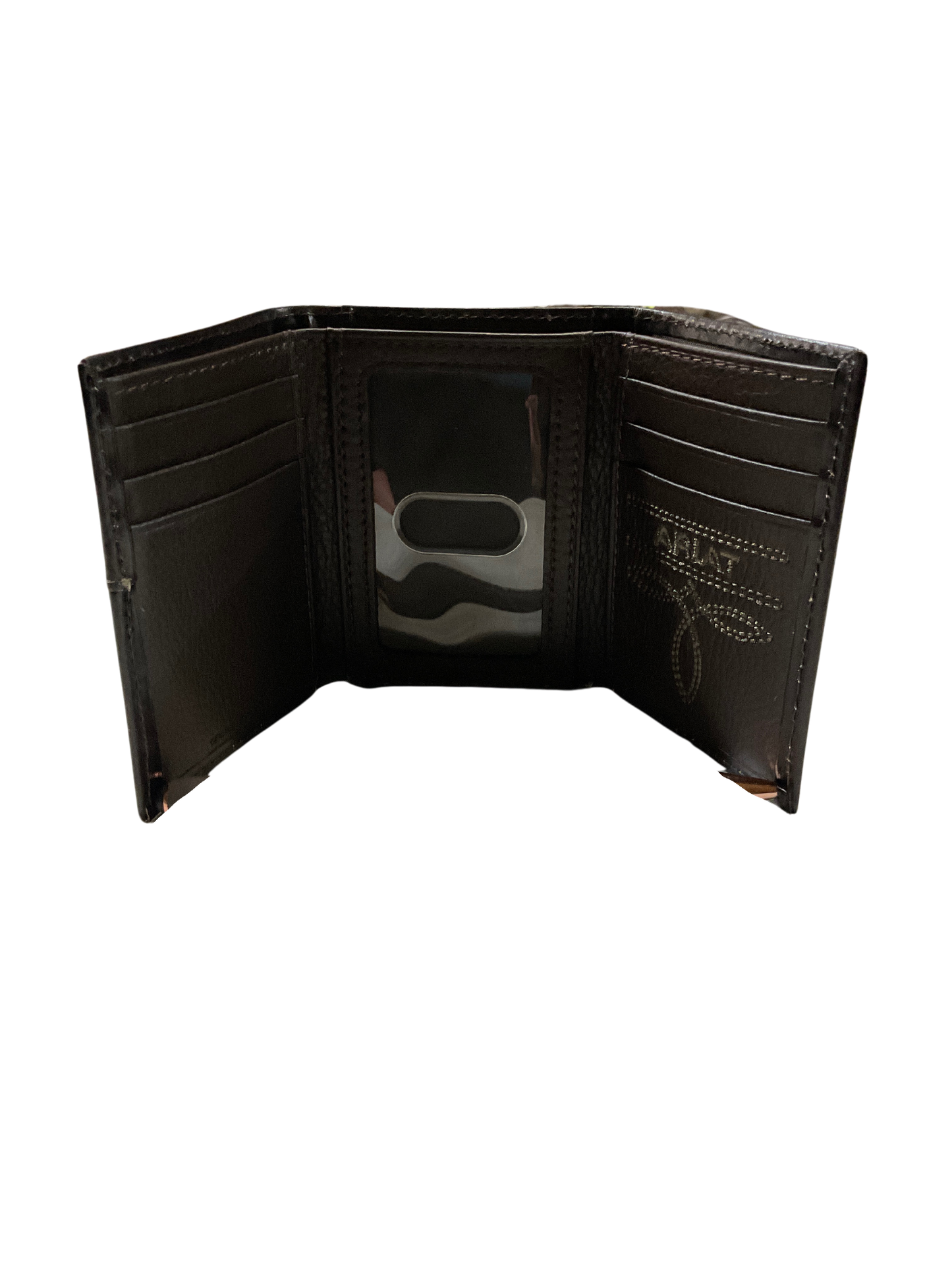 Trifold Dark Basket Stamped Wallet w/Cross Filigree