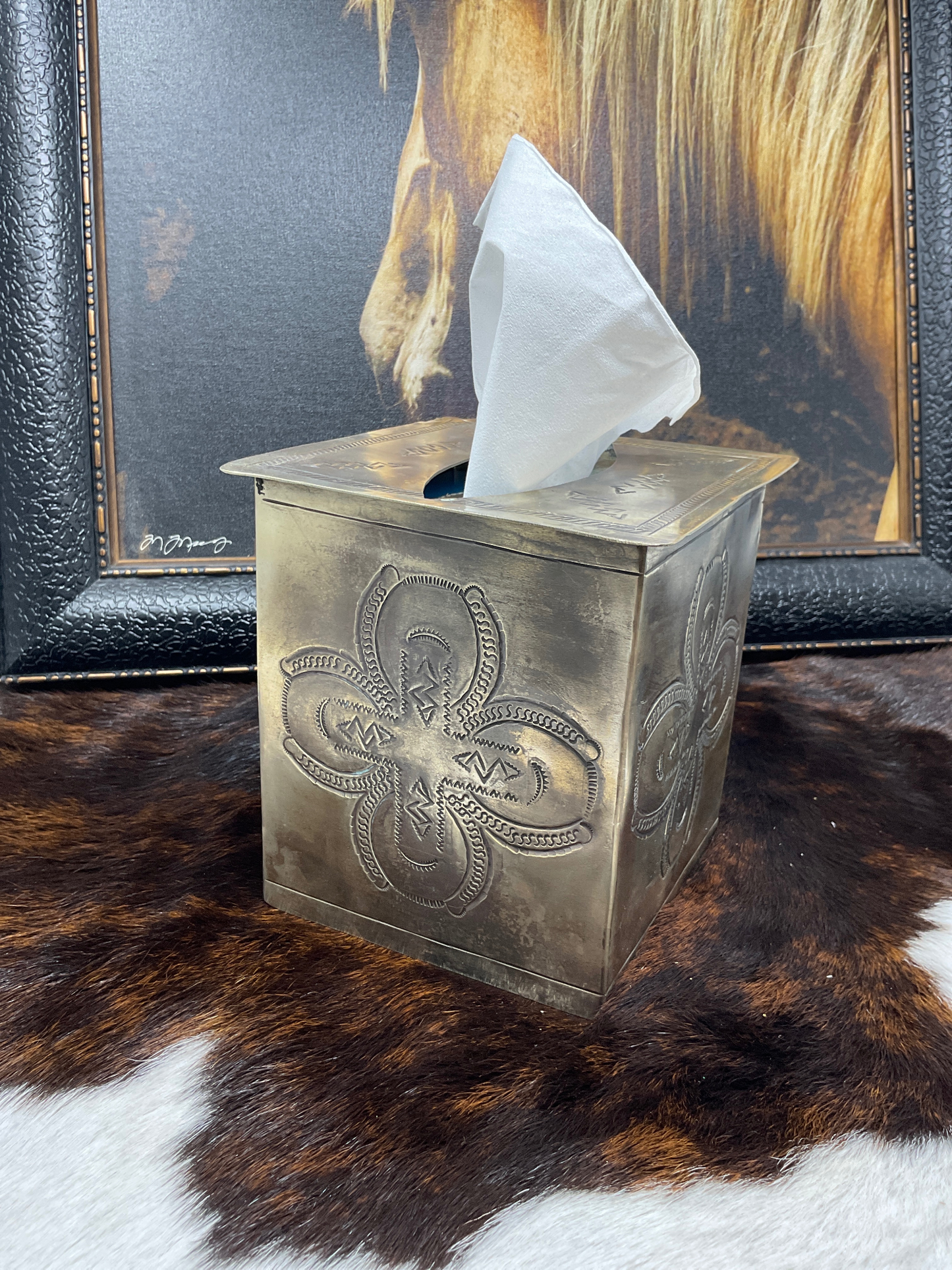 Stamped Silver Tissue Box Cover
