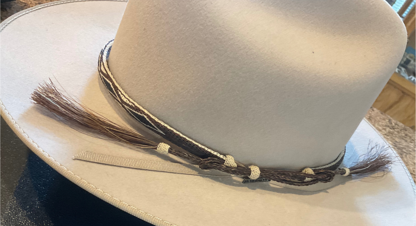 Hitched Horsehair Narrow Hat Band w/Double Tassels