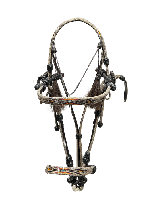 Hitched Horsehair Headstall w/Roping Reins & Leather Buttons
