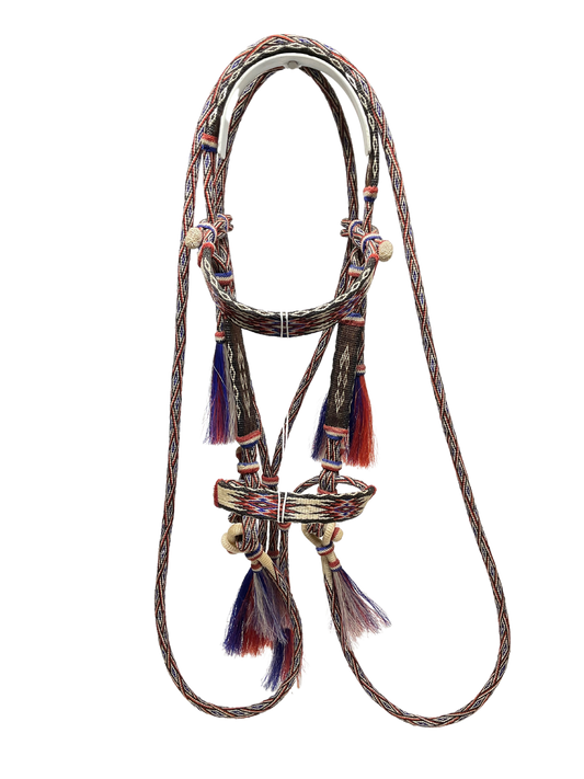 HItched Horsehair Browband Red, White & Blue w/Roping Rein