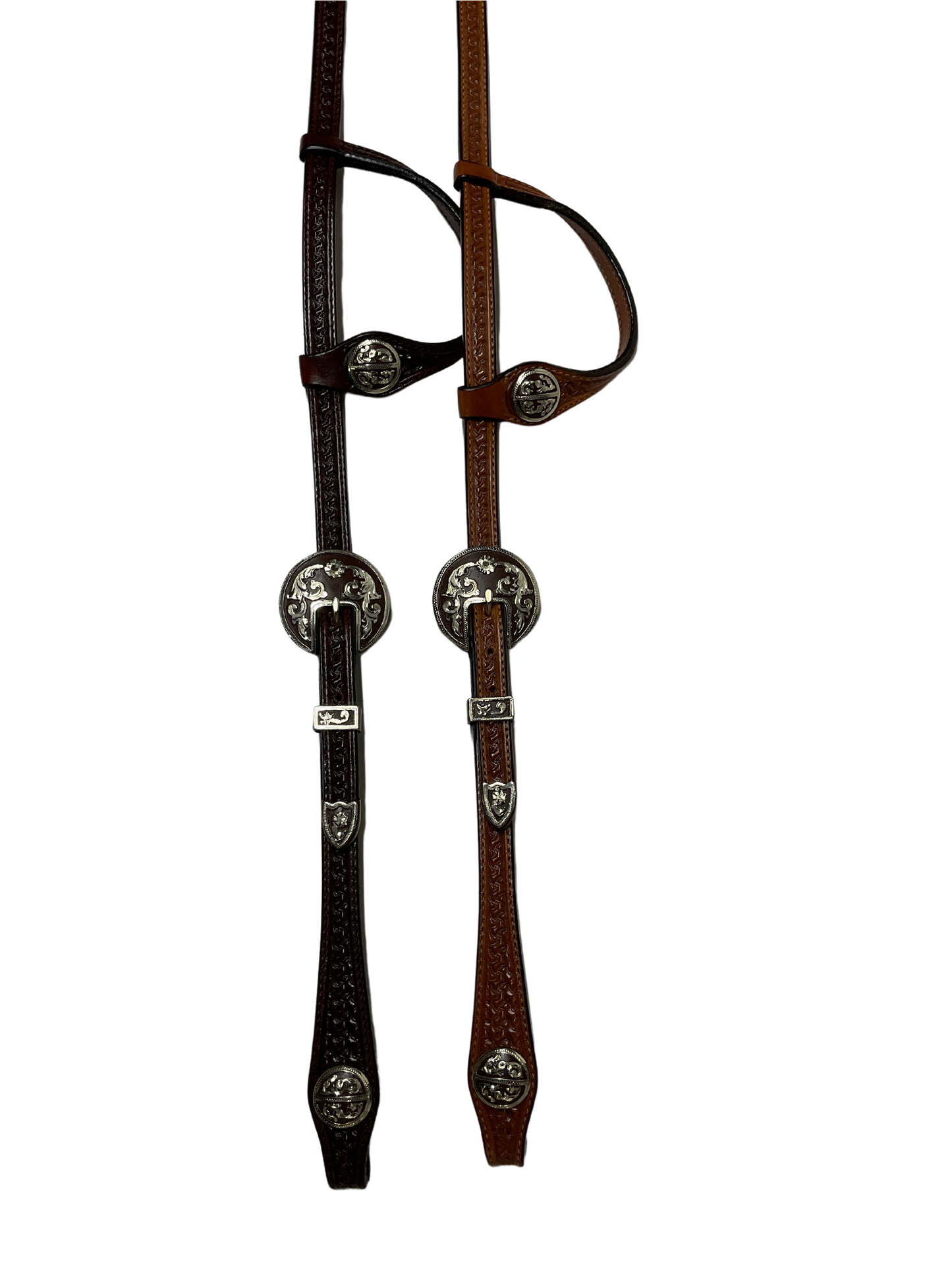 Single Ear Basket Stamped Rust Santa Maria Double Buckles & Conchos