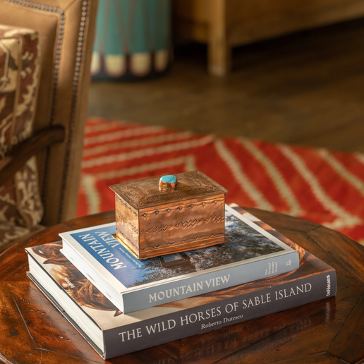 Stamped Medium Copper Box w/Turquoise Stone