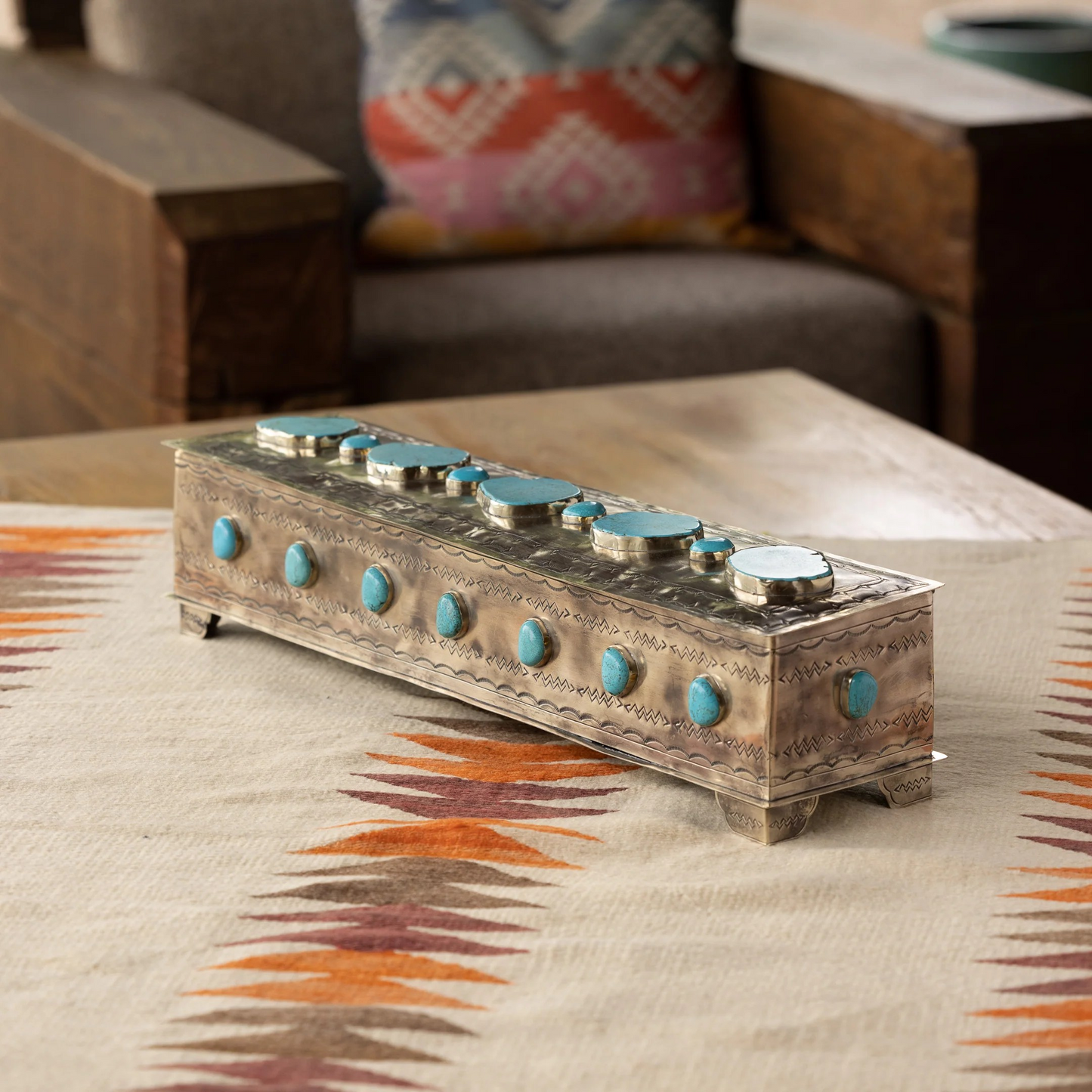 Large Stamped Mantle Box w/Turquoise