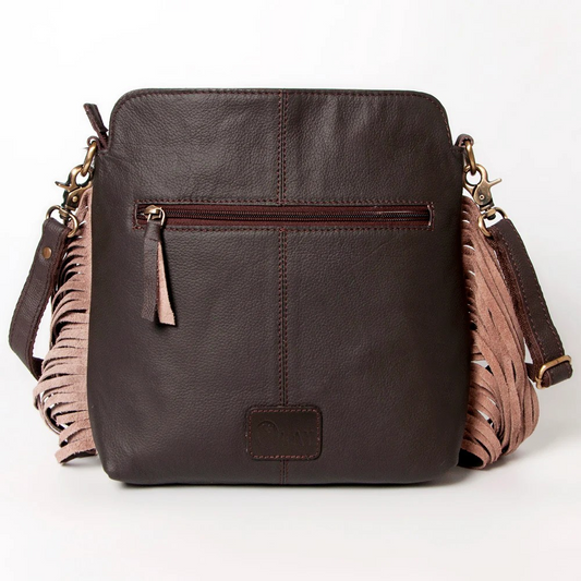 Floral Carved Leather & Cowhide Fringed Purse