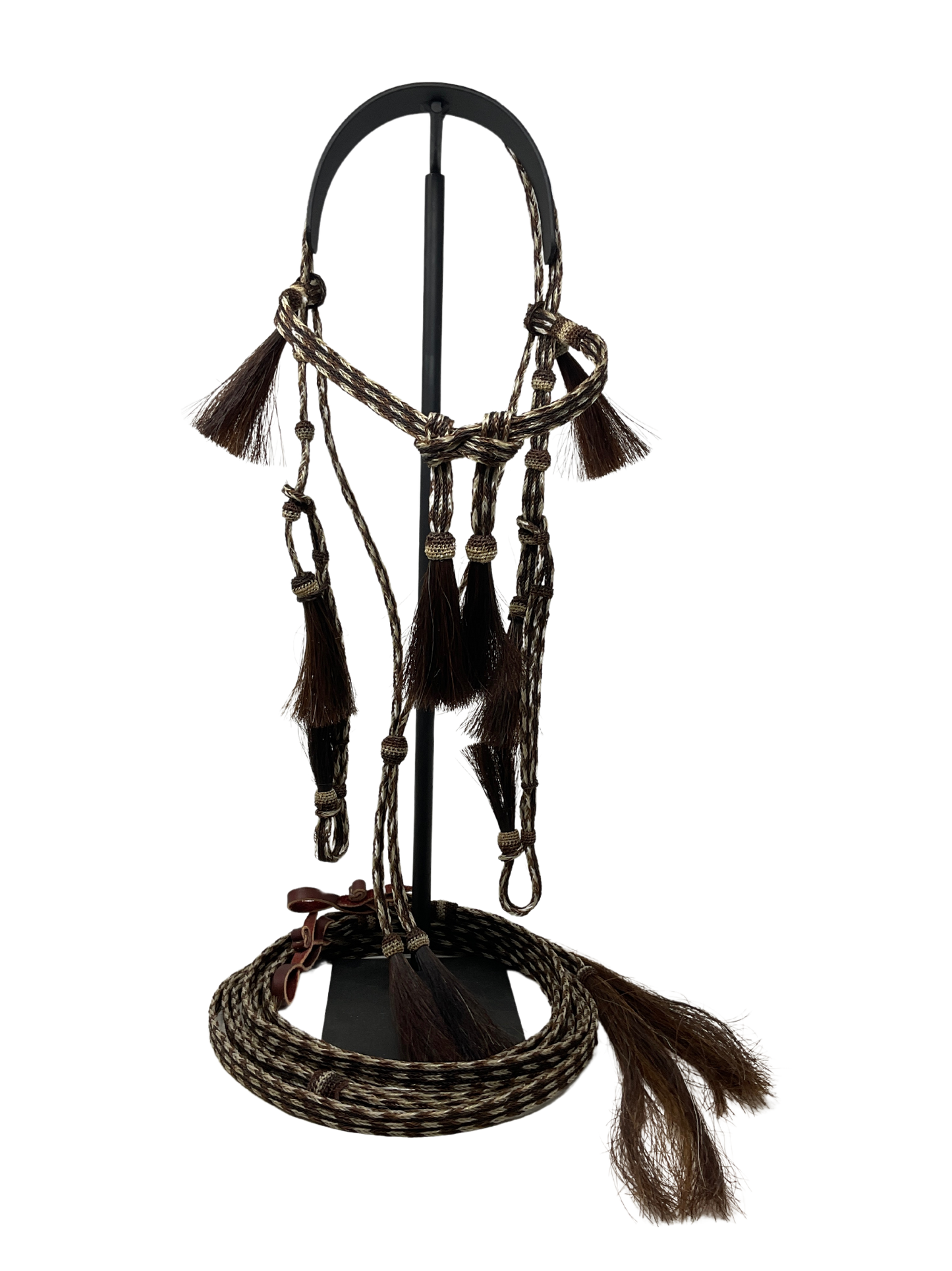 5/8" Flat Braided Horsehair Browband Headstall and Split Reins