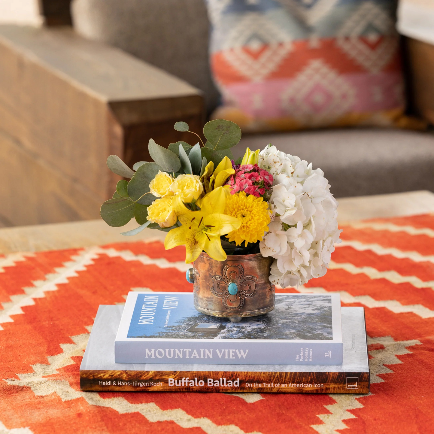 Rustic Silver Wine Coaster with Turquoise