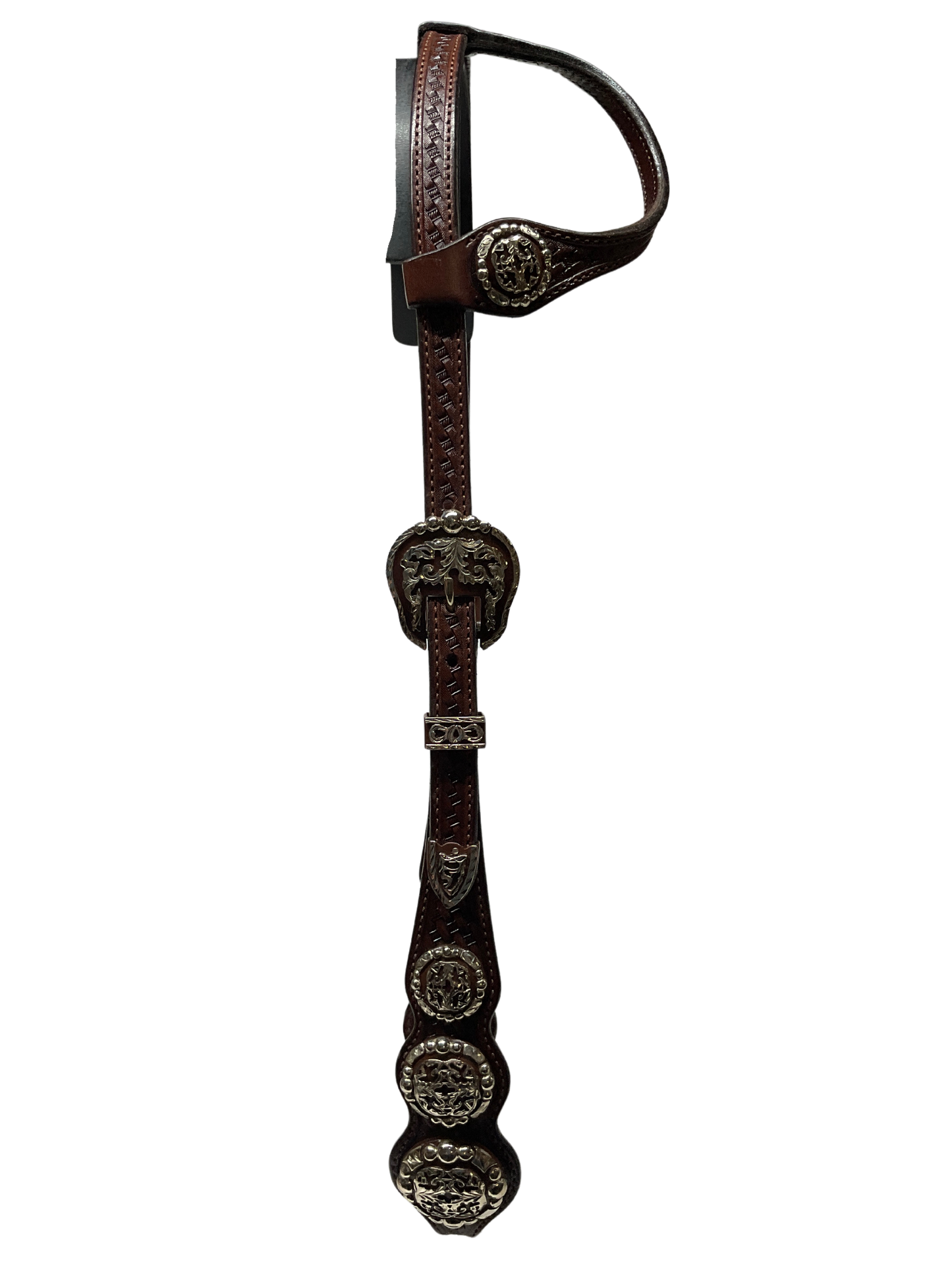 Single Ear Basket Stamped Rust Clovis Buckles w/3 Conchos