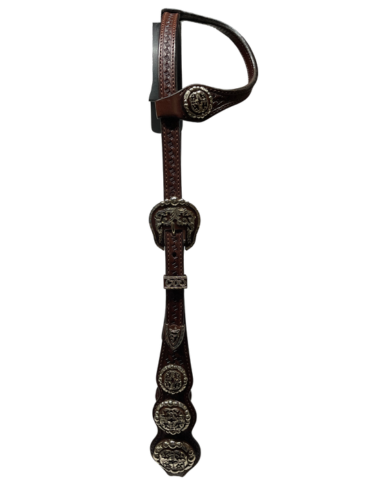 Single Ear Basket Stamped Rust Clovis Buckles w/3 Conchos