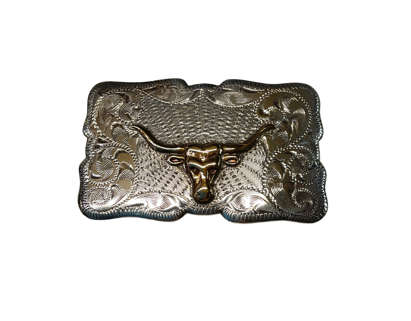 Sterling Silver Rectangle Longhorn Belt Buckle