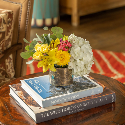 Rustic Silver Wine Coaster with Turquoise